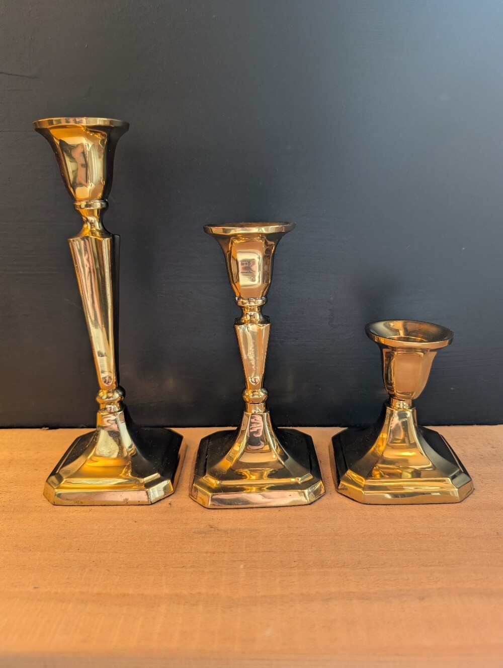 Vintage Lacquered Brass Candlestick Holders